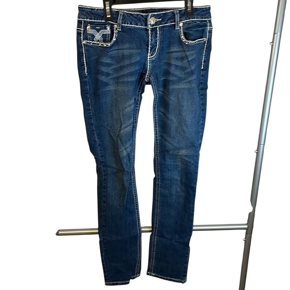 Secretly‎ Evil Womens Size 7 Low Rise Skinny Jeans Dark Wash Embellished 201899